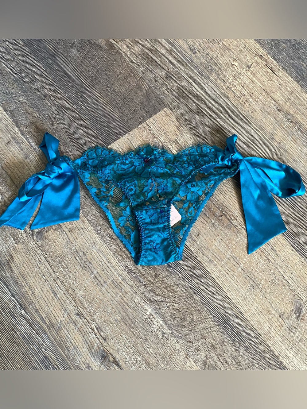 Agent Provocateur Teal Blue Fairy Lace Side Tie Ribbon Underwear NWT S/M